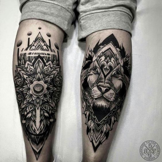 Outline floral tattoo on the left calf - Tattoogrid.net