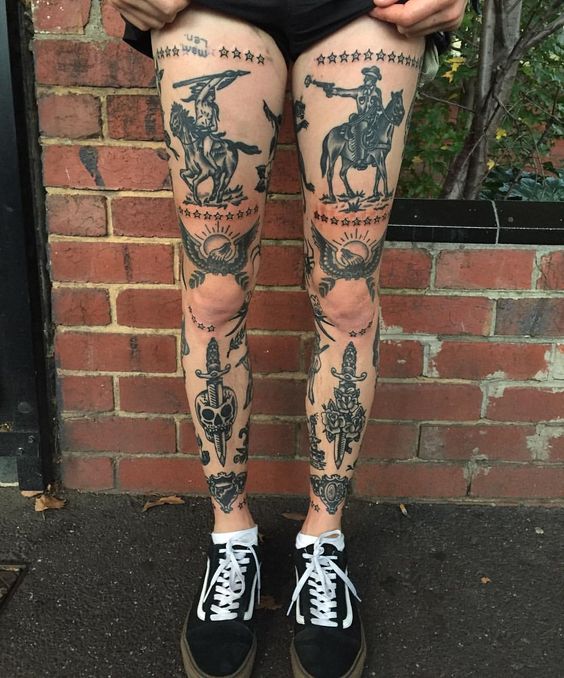 Tatouages ​​​​de jambe masculins |  nouveau vieil homme