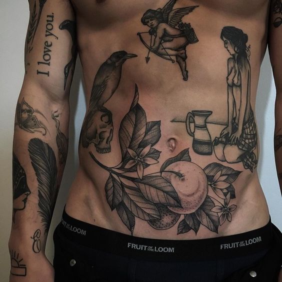 Männliche Bauch Tattoos |  Neuer alter Mann