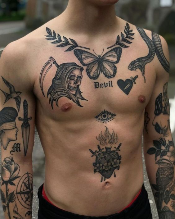 Männliche Bauch Tattoos |  Neuer alter Mann