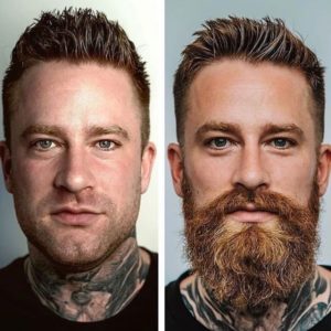 Desafío antes y después hombres sin barba contra hombres con barba