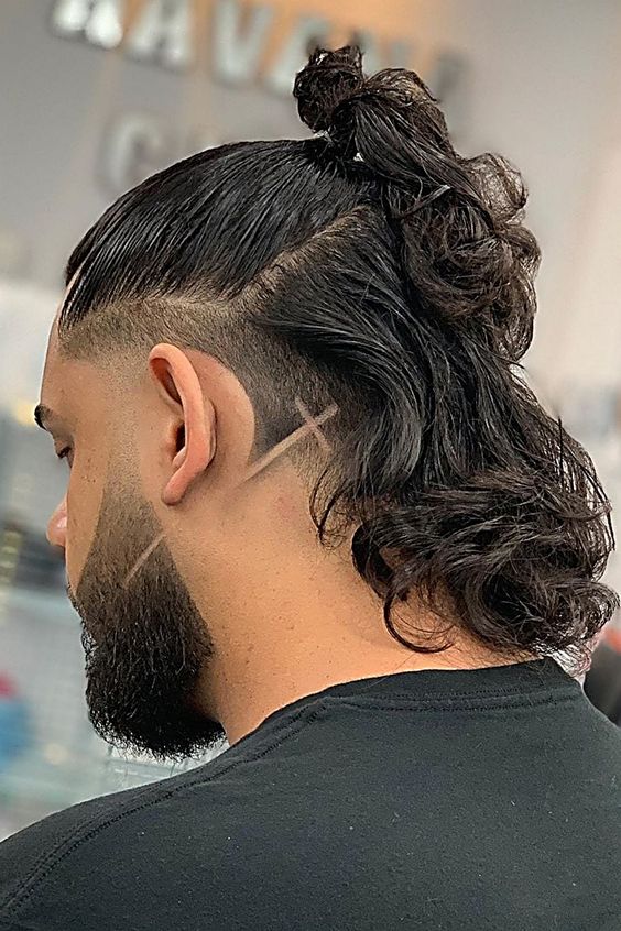 Long Haircuts with Razor Lines for Men