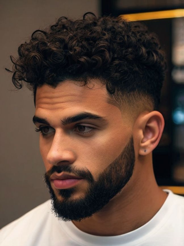 Herrenhaarschnitt CURLY HIGH TOP FADE CUT