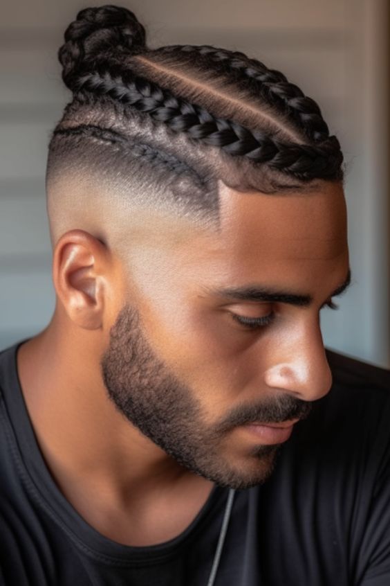 Coupe de cheveux pour hommes TEMPLE FADE AVEC TRESSE