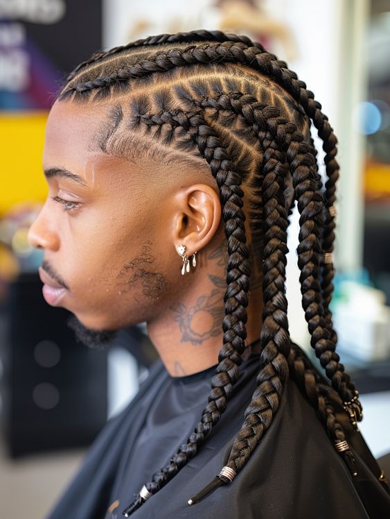 Men's Haircut TEMPLE FADE WITH BRAID