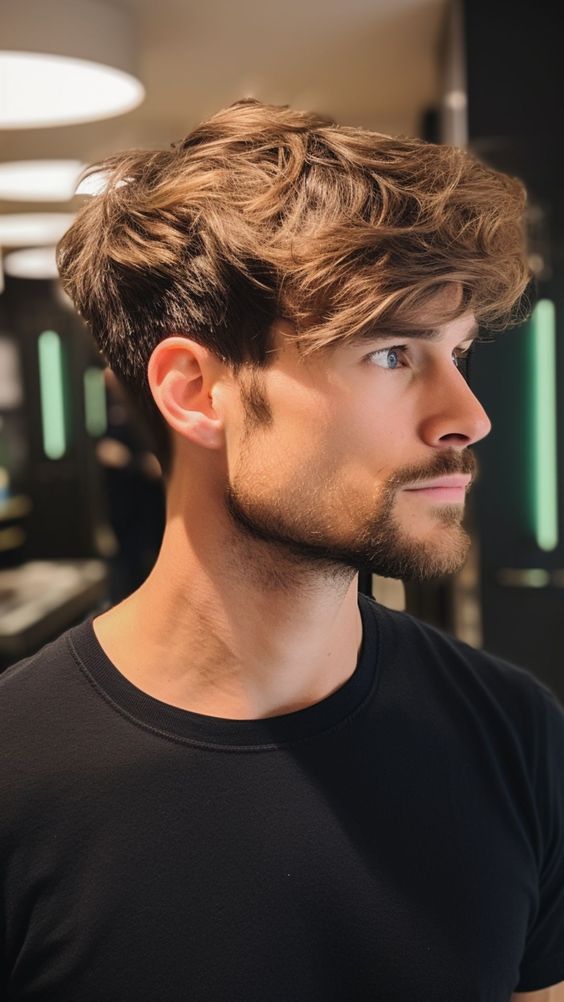 Casual Textured Men's Haircuts with Side Bangs