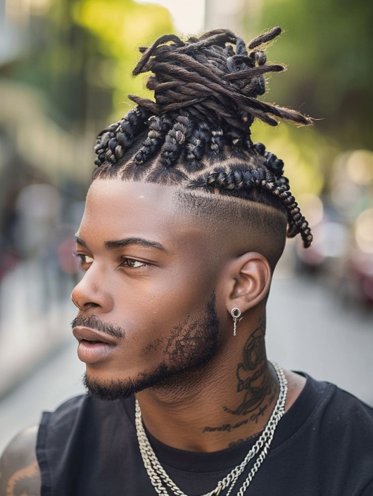 Coupes de cheveux frisées et afro décolorées pour hommes avec tresses