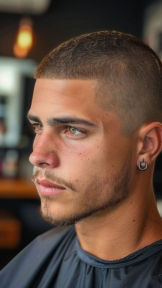 Cortes de Cabelo Masculino Curto Buzz Cut com Linha Definida