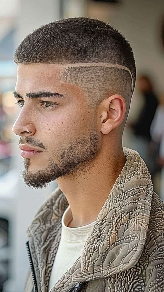 Cortes de Cabelo Masculino Curto Buzz Cut com Linha Definida