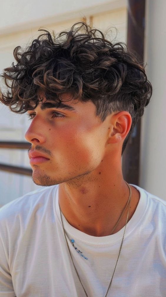 Cortes de Cabelo Masculino Ondulado Undercut com Volume no Topo