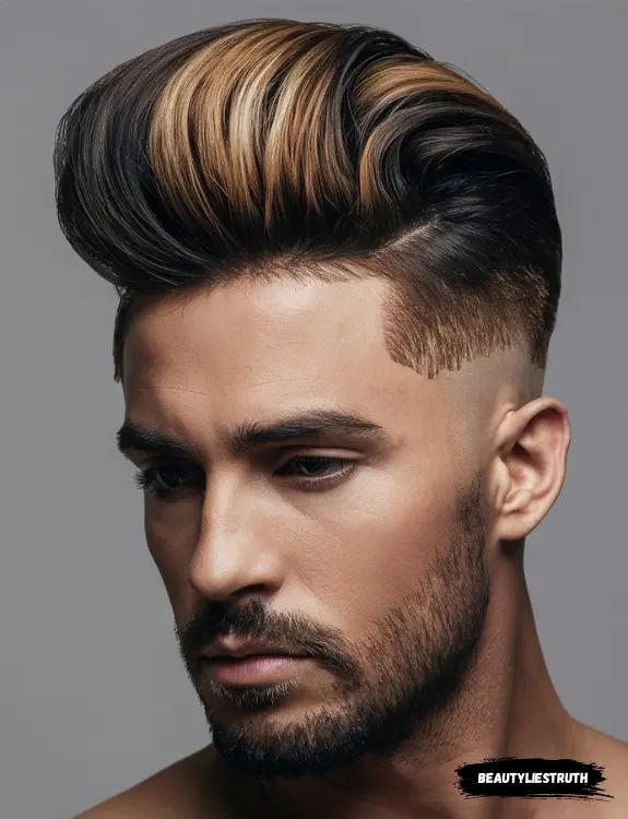 Cortes de Cabelo Masculino Pompadour com Risco de Navalha